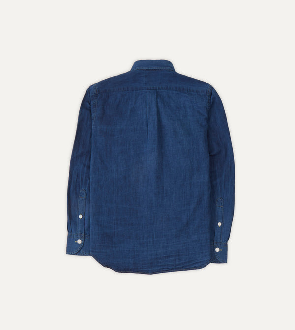 Drake's Blue Cotton Linen Two-Pocket Work Shirt