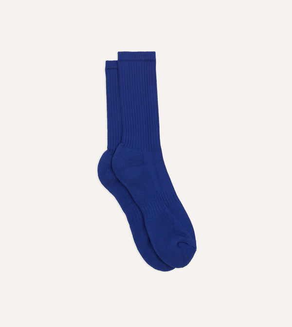 drake's Blue Cotton Sports Socks