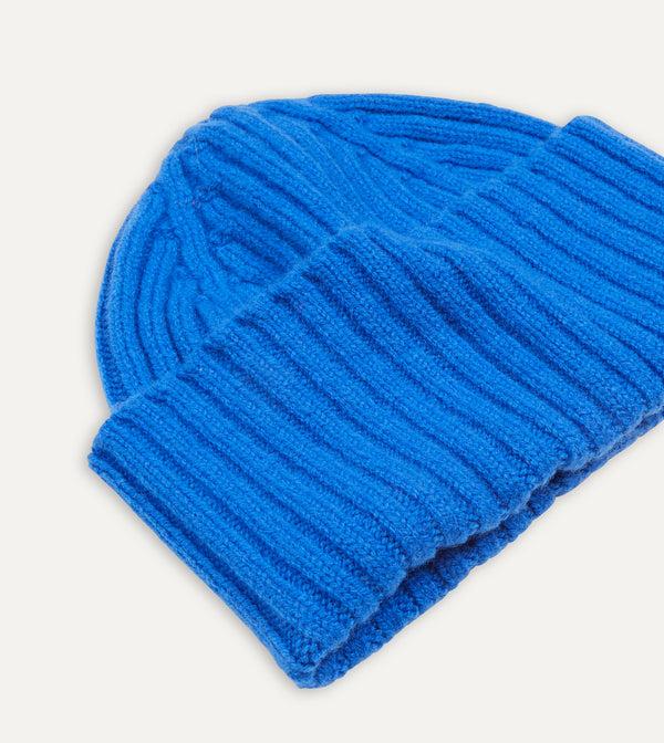 Drake's Blue Lambswool Ribbed Knit Cap