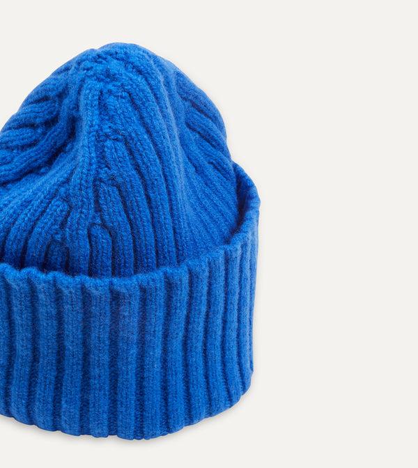 Drake's Blue Lambswool Ribbed Knit Cap