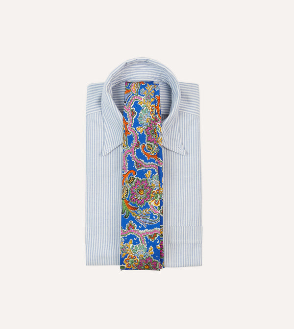 Drake's Blue Large Paisley Silk Self-Tipped Tie
