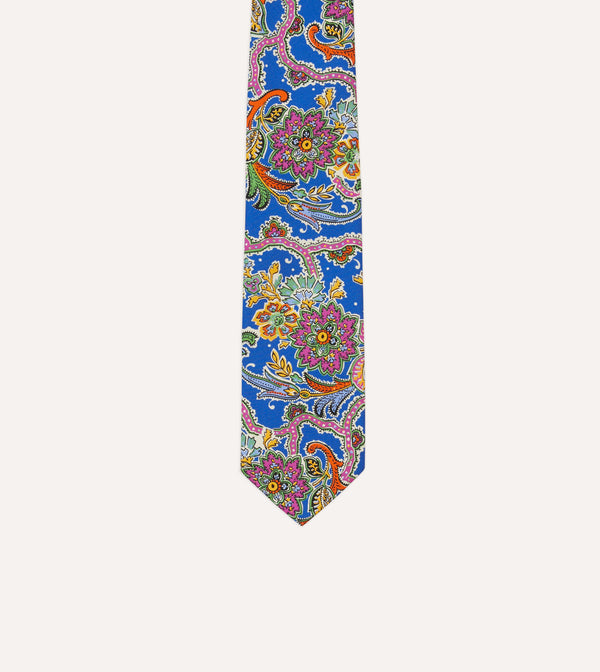 Drake's Blue Large Paisley Silk Self-Tipped Tie