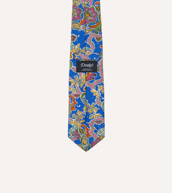 Drake's Blue Large Paisley Silk Self-Tipped Tie