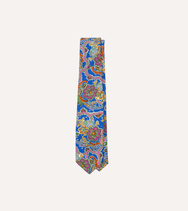 drake's Blue Large Paisley Silk Self-Tipped Tie