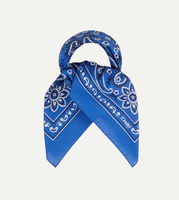 Drake's Blue Paisley Print Cotton Bandana