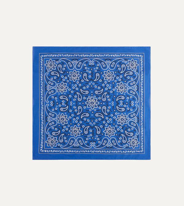 drake's Blue Paisley Print Cotton Bandana