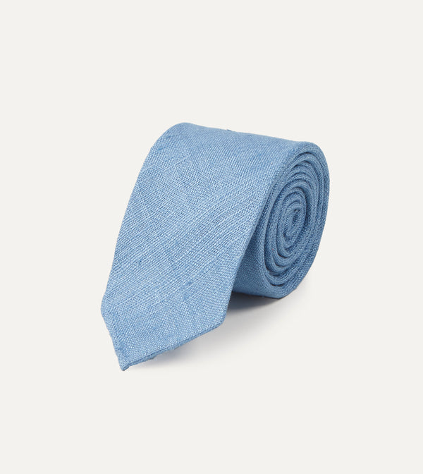 Drake's Blue Tussah Hand Rolled Silk Tie