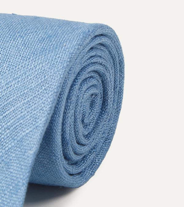 Drake's Blue Tussah Hand Rolled Silk Tie