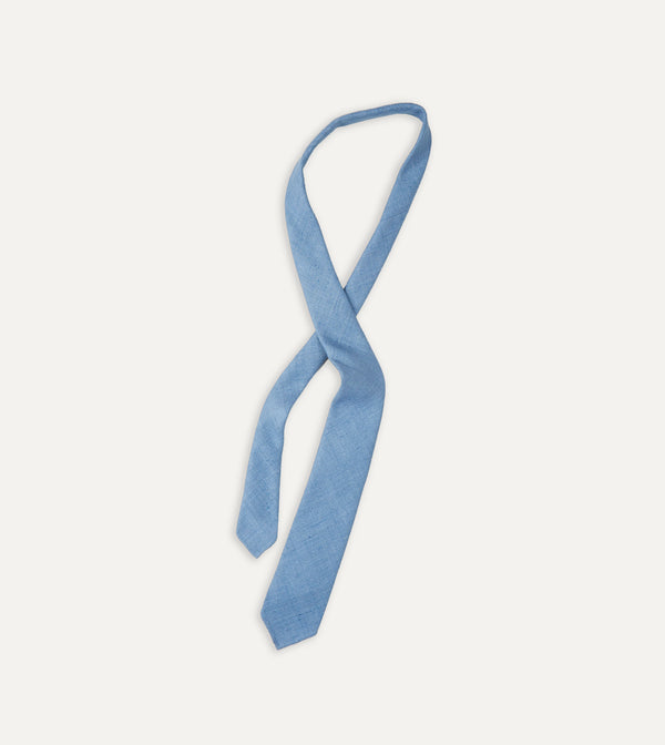 Drake's Blue Tussah Hand Rolled Silk Tie