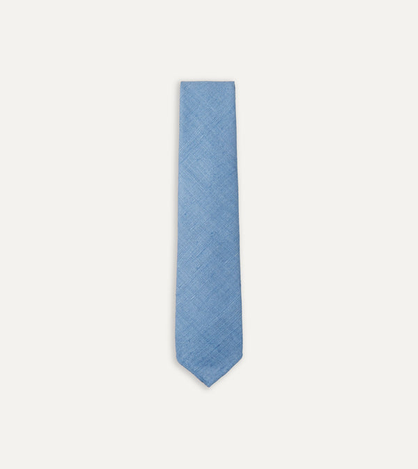 drake's Blue Tussah Hand Rolled Silk Tie