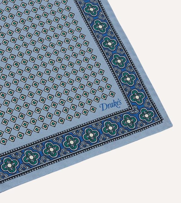 Drake's Blue Vintage Tile Print Silk Pocket Square
