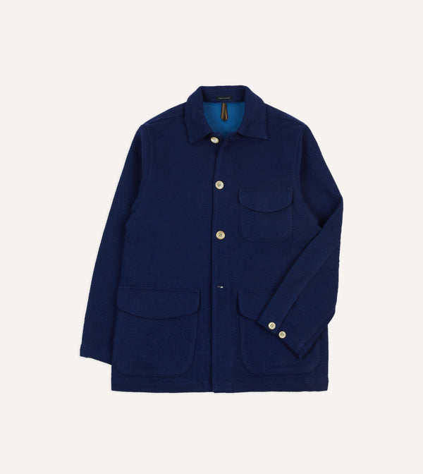 drake's Blue Wool-Linen Three-Pocket Chore Jacket