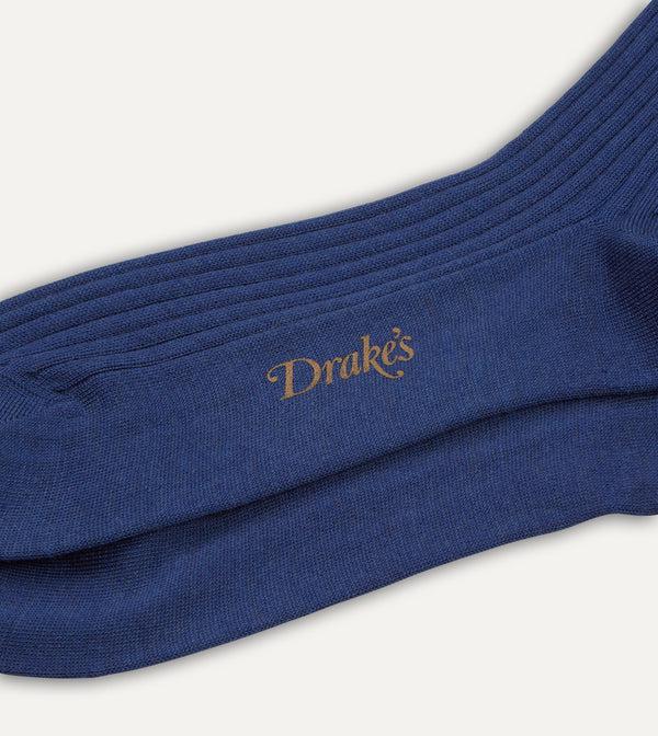 Drake's Blue Wool Over-the-Calf Socks