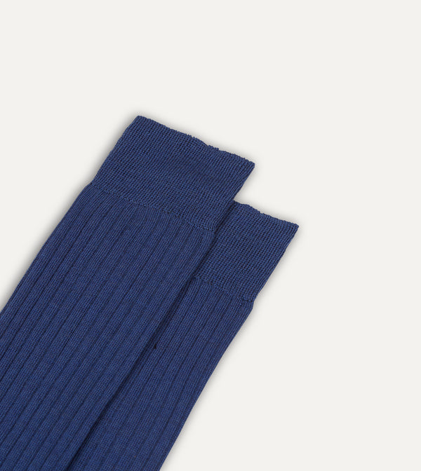 Drake's Blue Wool Over-the-Calf Socks