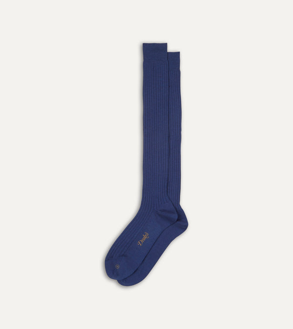 Drake's Blue Wool Over-the-Calf Socks
