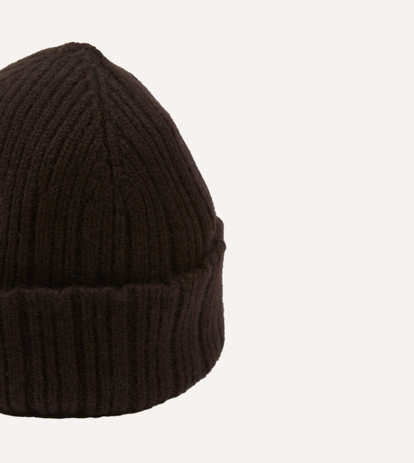 Drake's Brown Angora Lambswool Ribbed Knit Cap