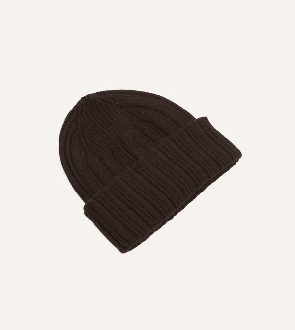 Drake's Brown Angora Lambswool Ribbed Knit Cap