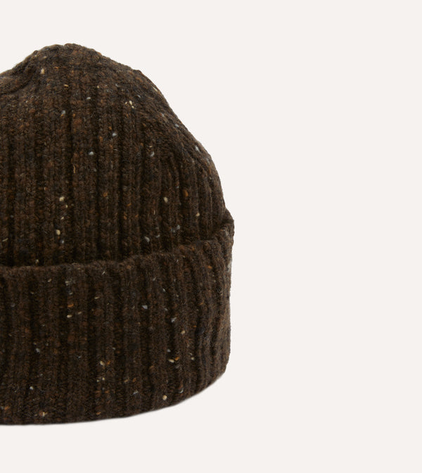 Drake's Brown Donegal Ribbed Merino Knit Cap