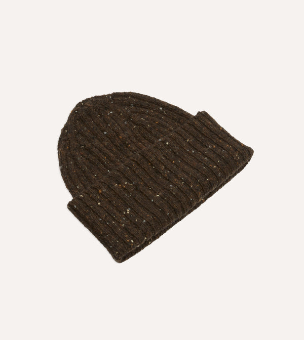 Drake's Brown Donegal Ribbed Merino Knit Cap