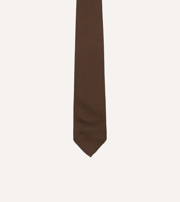 Drake's Brown Hand Rolled Large Knot Grenadine Tie