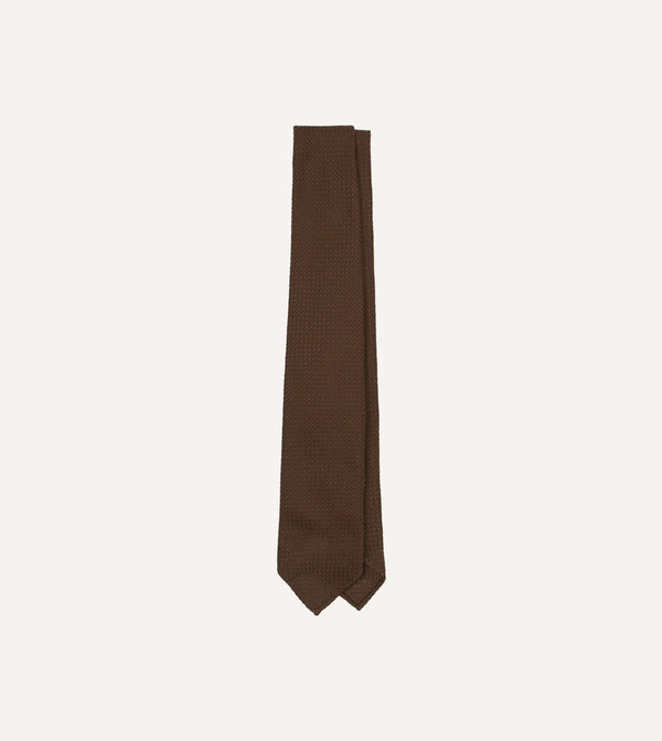 drake's Brown Hand Rolled Large Knot Grenadine Tie