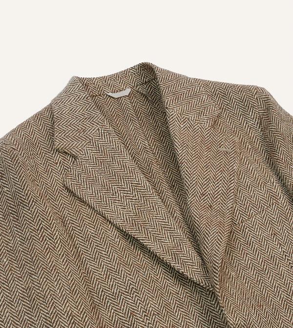Drake's Brown Herringbone Linen-Silk Blazer