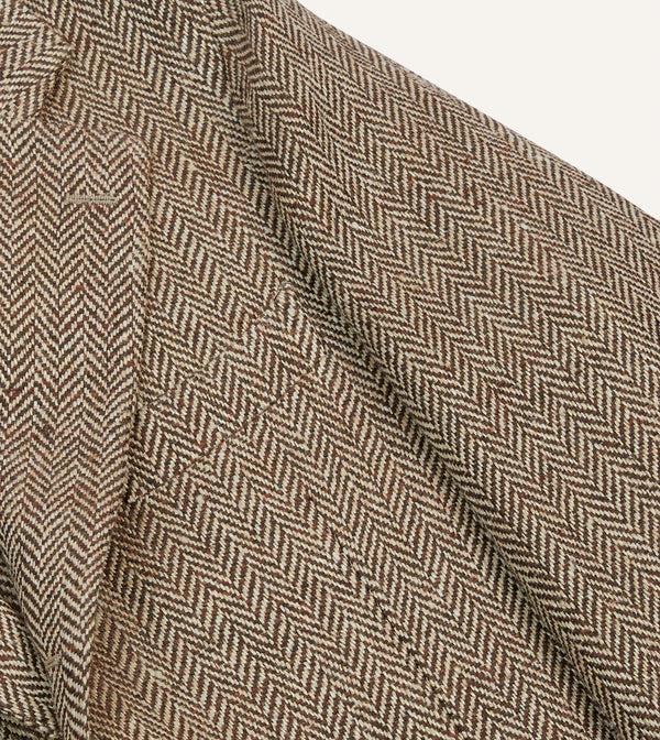 Drake's Brown Herringbone Linen-Silk Blazer