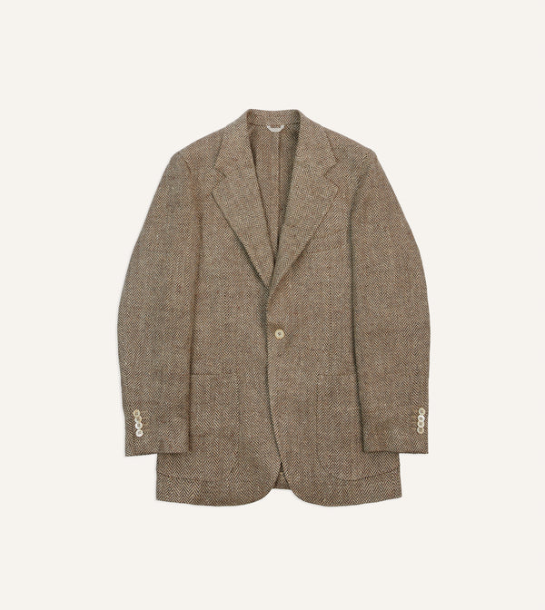 drake's Brown Herringbone Linen-Silk Blazer