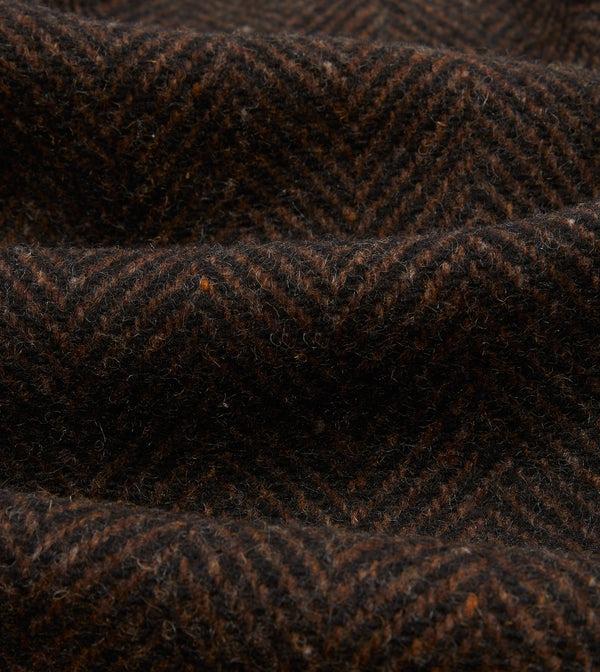 Drake's Brown Herringbone Wool Raglan Coat