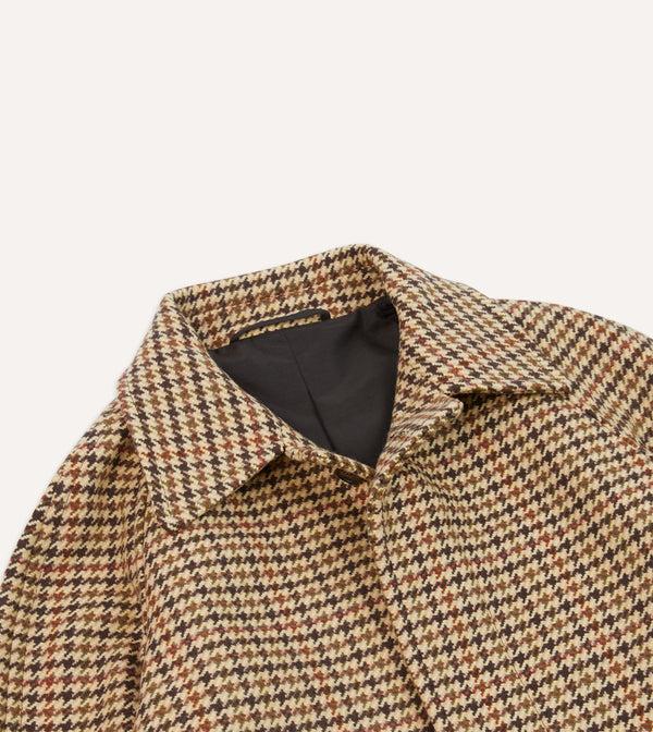 Drake's Brown Houndstooth Check Wool Raglan Coat