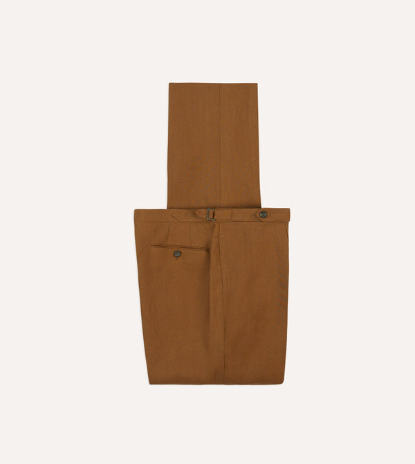 drake's Brown Irish Linen Single Pleat Trouser