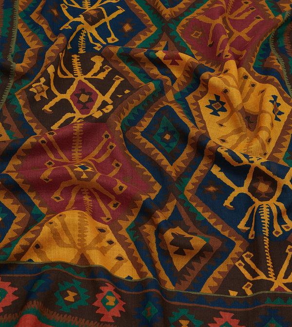 Drake's Brown Kilim Print Wool-Silk Scarf