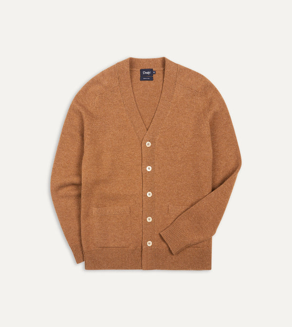 drake's Brown Lambswool 6 Button Cardigan