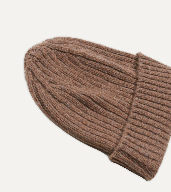 Drake's Brown Lambswool Ribbed Knit Cap