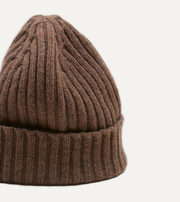 Drake's Brown Lambswool Ribbed Knit Cap