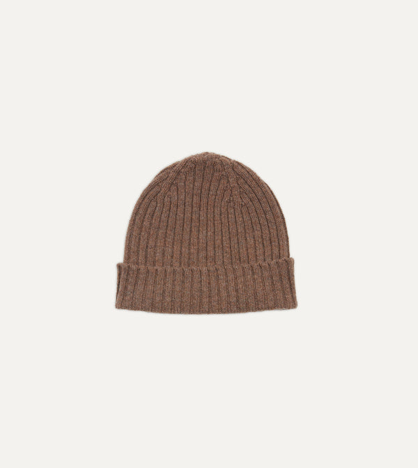 drake's Brown Lambswool Ribbed Knit Cap
