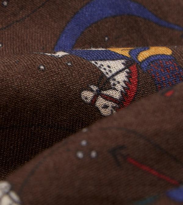 Drake's Brown Mughal And Stars Print Wool Scarf