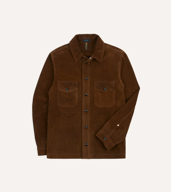 drake's Brown Roughout Suede Overshirt