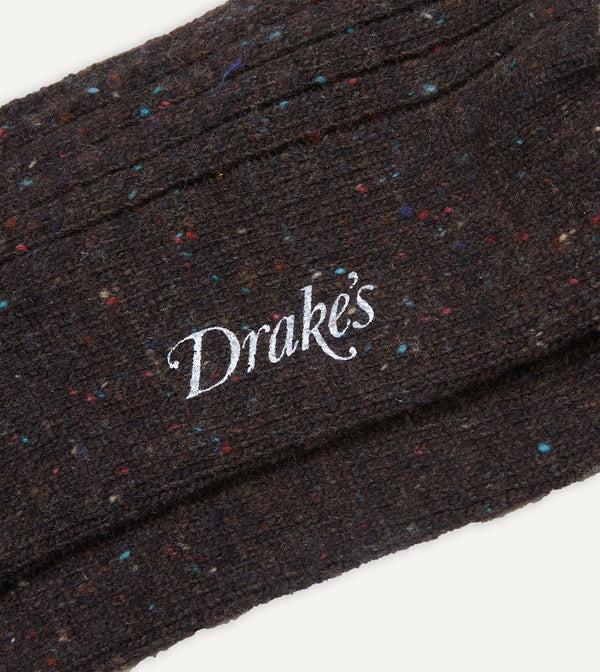 Drake's Brown Striped Donegal Wool Socks