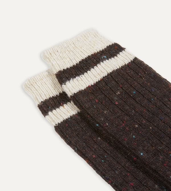 Drake's Brown Striped Donegal Wool Socks