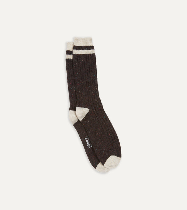 drake's Brown Striped Donegal Wool Socks