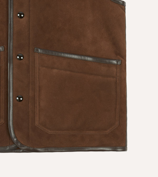 Drake's Brown Suede Shearling Vest