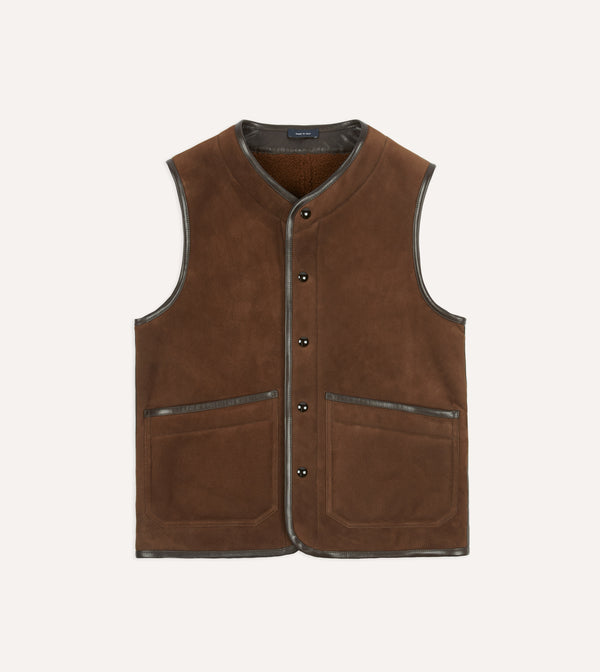 drake's Brown Suede Shearling Vest