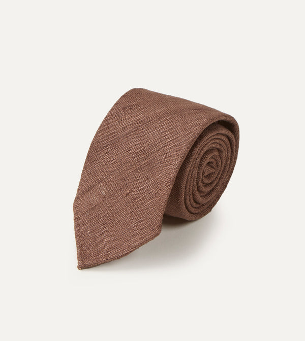 Drake's Brown Tussah Hand Rolled Silk Tie