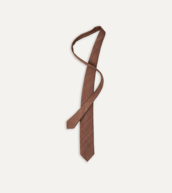 Drake's Brown Tussah Hand Rolled Silk Tie
