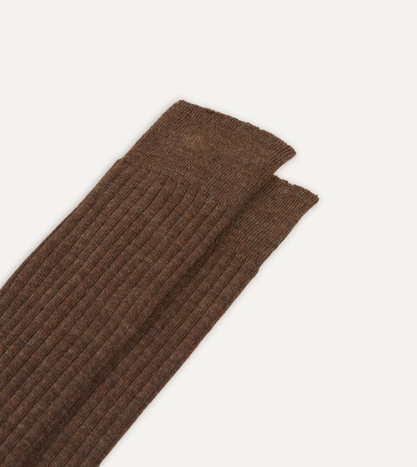 Drake's Brown Wool Over-the-Calf Socks