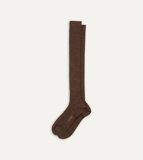 Drake's Brown Wool Over-the-Calf Socks