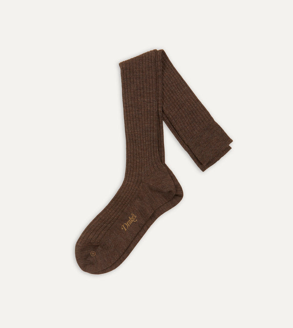 drake's Brown Wool Over-the-Calf Socks
