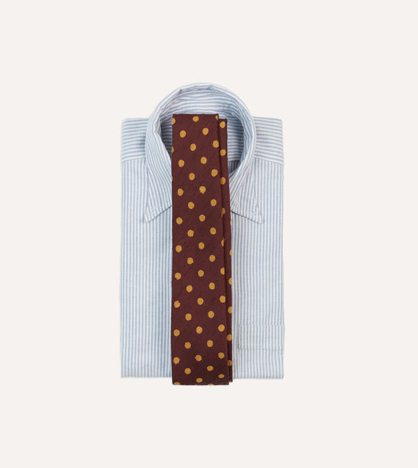 Drake's Burgundy And White Spots Shantung Silk Tie