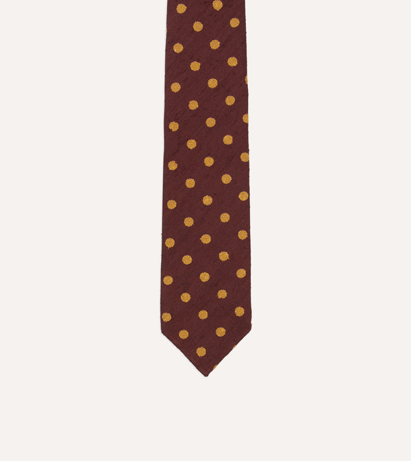 Drake's Burgundy And White Spots Shantung Silk Tie